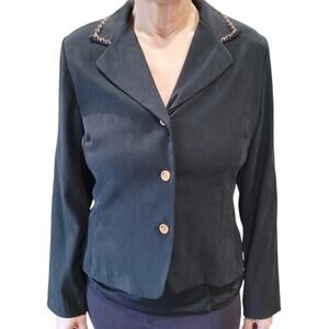 Studio I Beaded Collar Faux Suede Blazer Jacket 10 Old Money Conservative